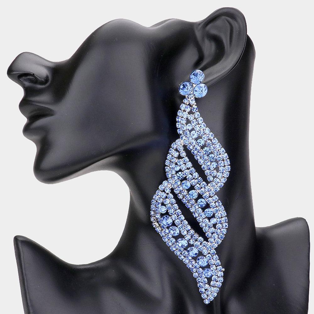 Blue Oversized Pave Crystal Rhinestone Evening Earrings - Jewelry Store by Erik Rayo