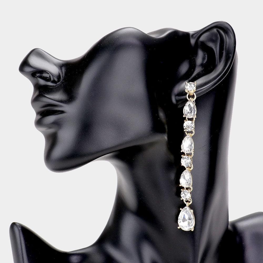 Gold Round Teardrop Stone Link Evening Earrings - Jewelry Store by Erik Rayo