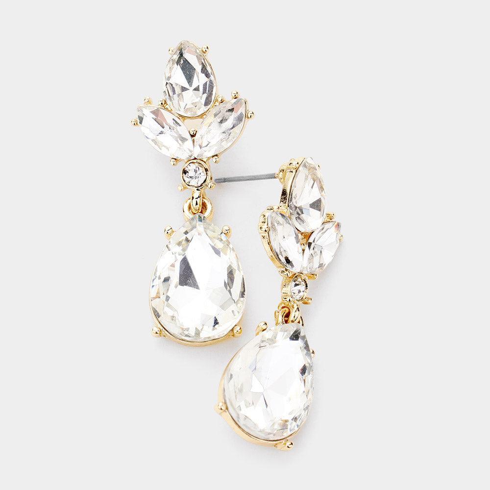 Gold Teardrop Stone Dangle Evening Earrings - Jewelry Store by Erik Rayo