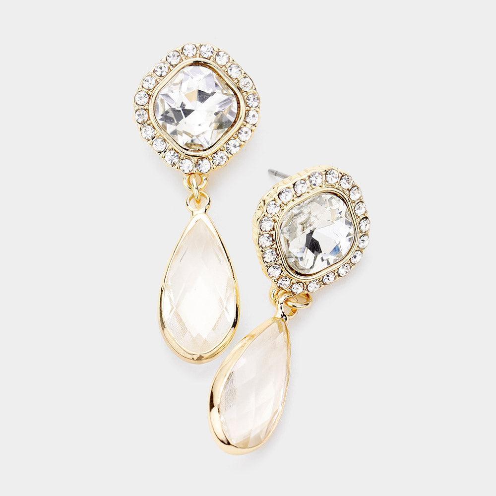 Square Clear Lucite Teardrop Dangle Evening Earrings - Jewelry Store by Erik Rayo