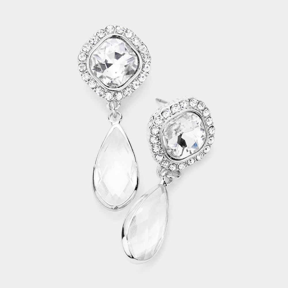 Square Clear Lucite Teardrop Dangle Evening Earrings - Jewelry Store by Erik Rayo