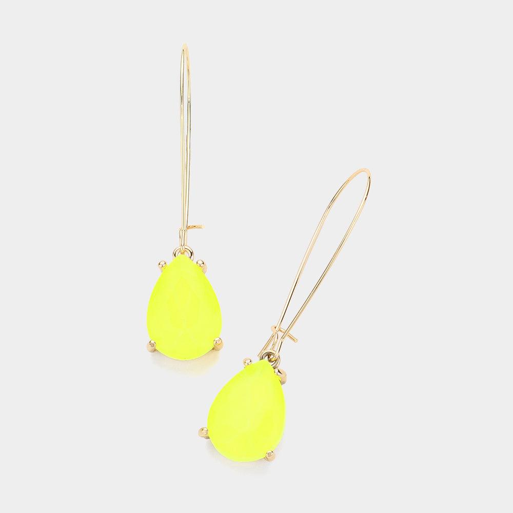 Yellow Teardrop Stone Dangle Evening Earrings