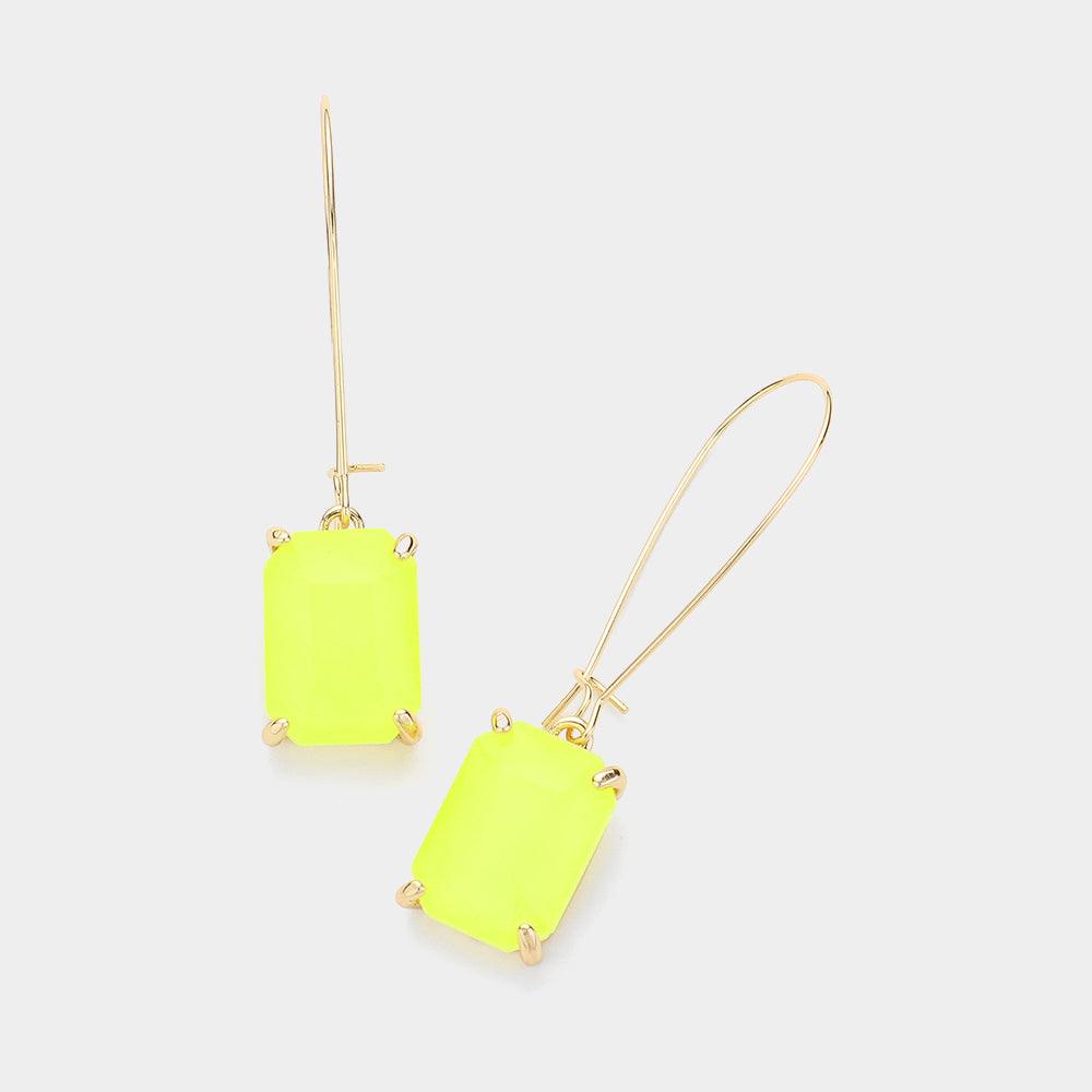 Yellow Emerald Cut Stone Dangle Evening Earrings