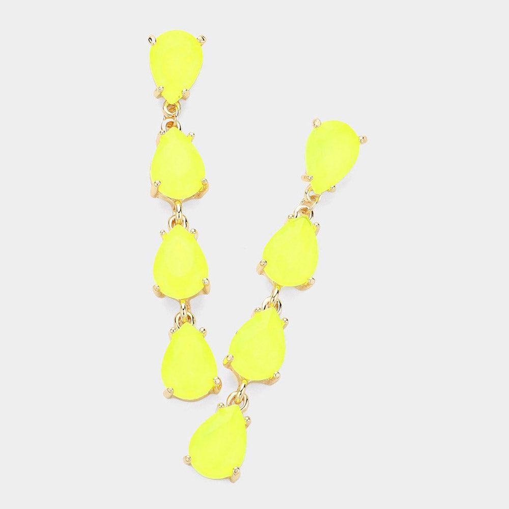Yellow Teardrop Stone Link Dangle Evening Earrings - Jewelry Store by Erik Rayo