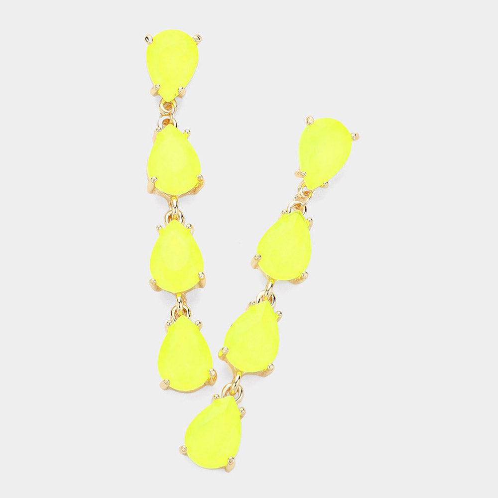 Yellow Teardrop Stone Link Dangle Evening Earrings