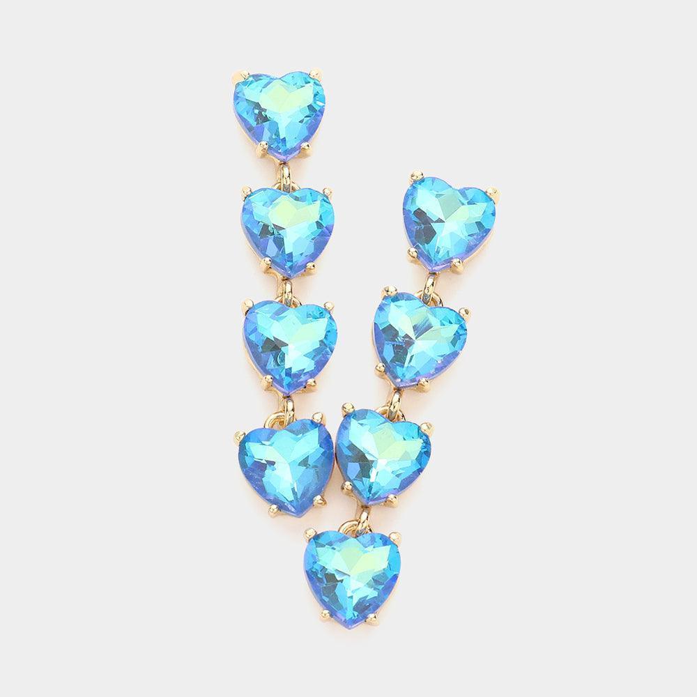 Blue Heart Stone Link Dangle Evening Earrings