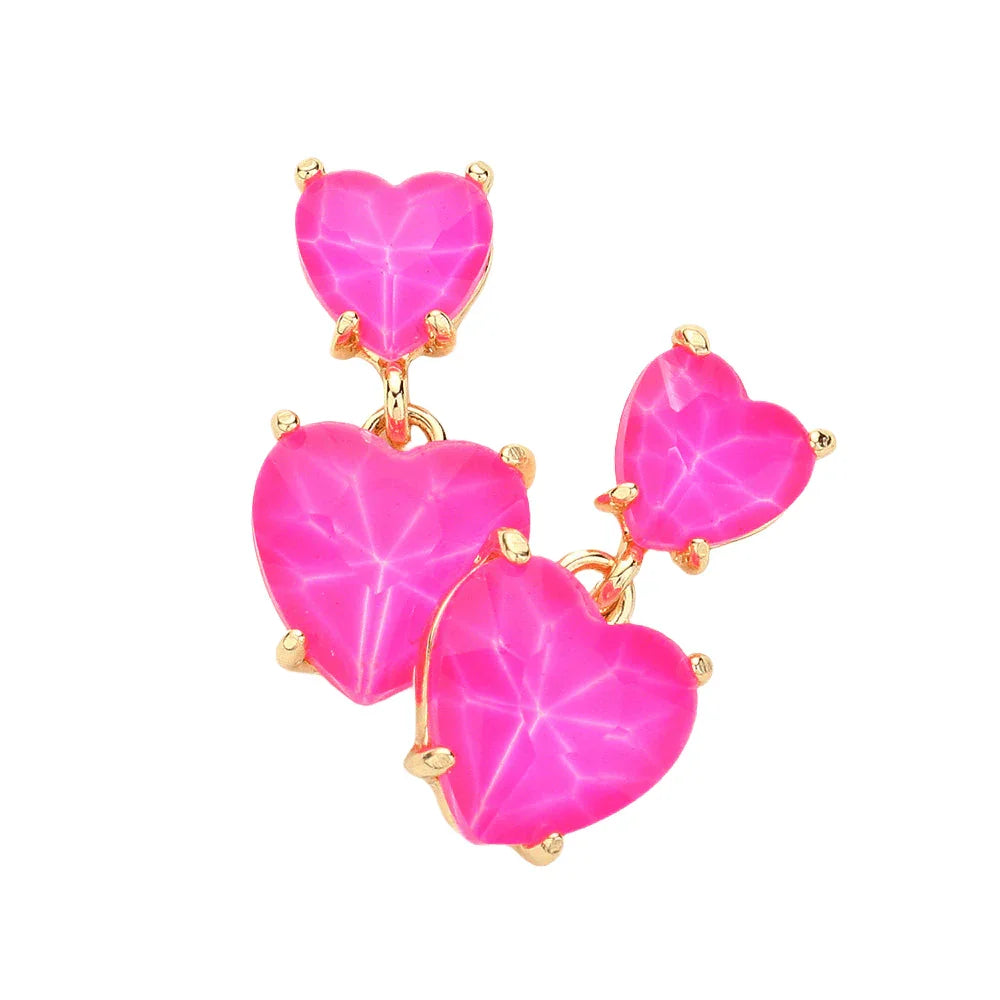 Red Heart Stone Cluster Dangle Earrings - Jewelry Store by Erik Rayo