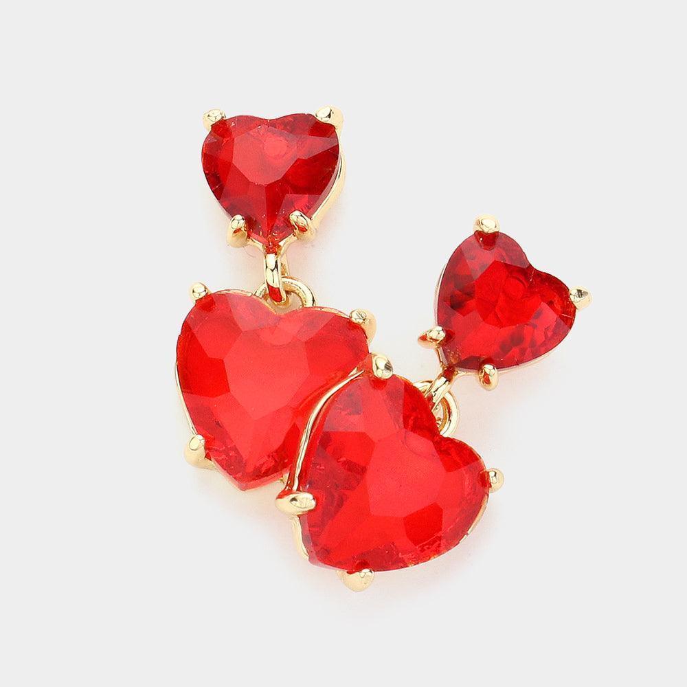 Red Heart Stone Cluster Dangle Earrings - Jewelry Store by Erik Rayo