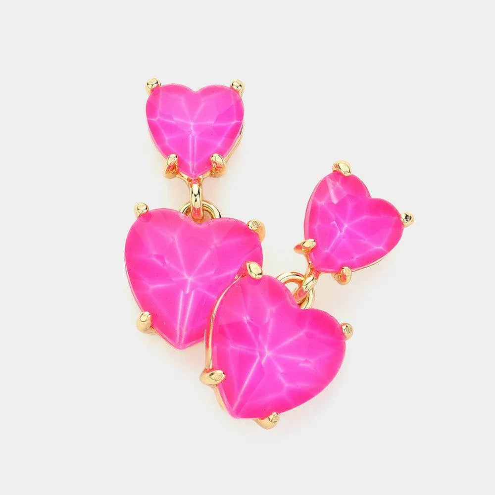 Red Heart Stone Cluster Dangle Earrings - Jewelry Store by Erik Rayo