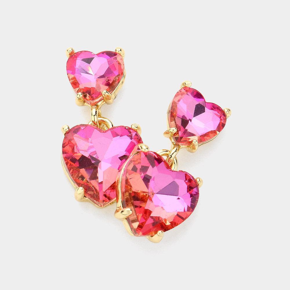 Pink Heart Stone Cluster Dangle Earrings - Jewelry Store by Erik Rayo
