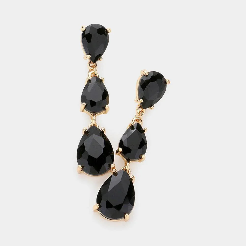 Black Teardrop Stone Link Dropdown Evening Earrings - Jewelry Store by Erik Rayo