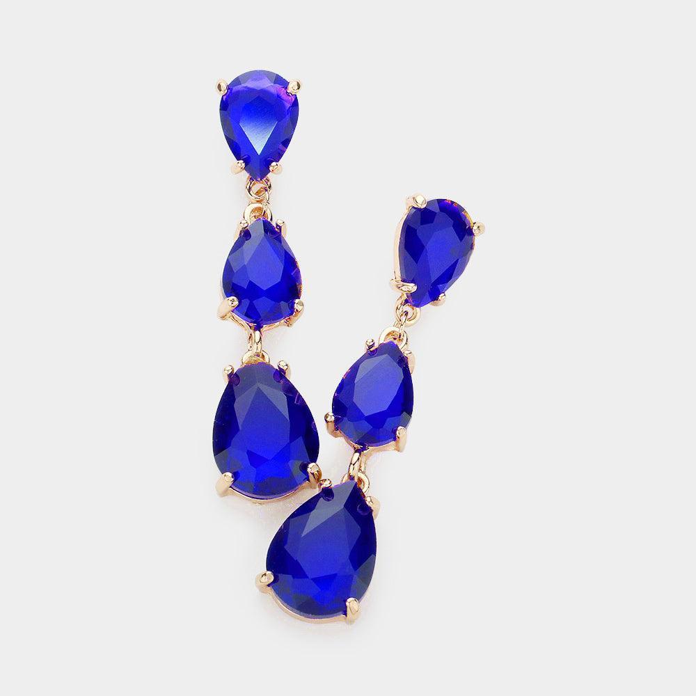 Blue Teardrop Stone Link Dropdown Evening Earrings - Jewelry Store by Erik Rayo