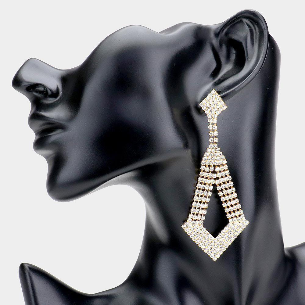 Gold Angled Rhinestone Evening Earrings - Jewelry Store by Erik Rayo