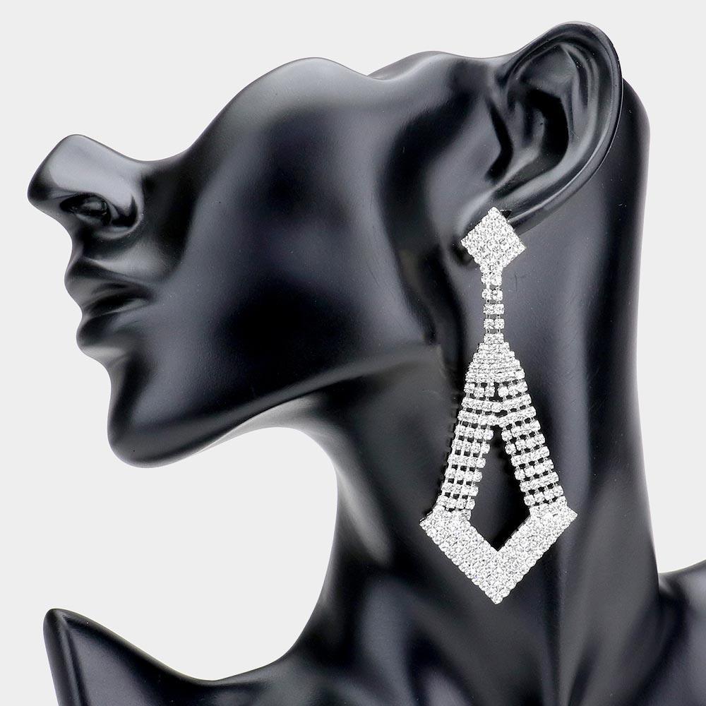 Silver Angled Rhinestone Evening Earrings - Jewelry Store by Erik Rayo