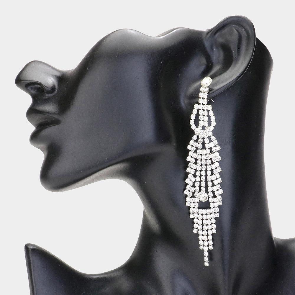 Silver Rhinestone Paved Evening Earrings