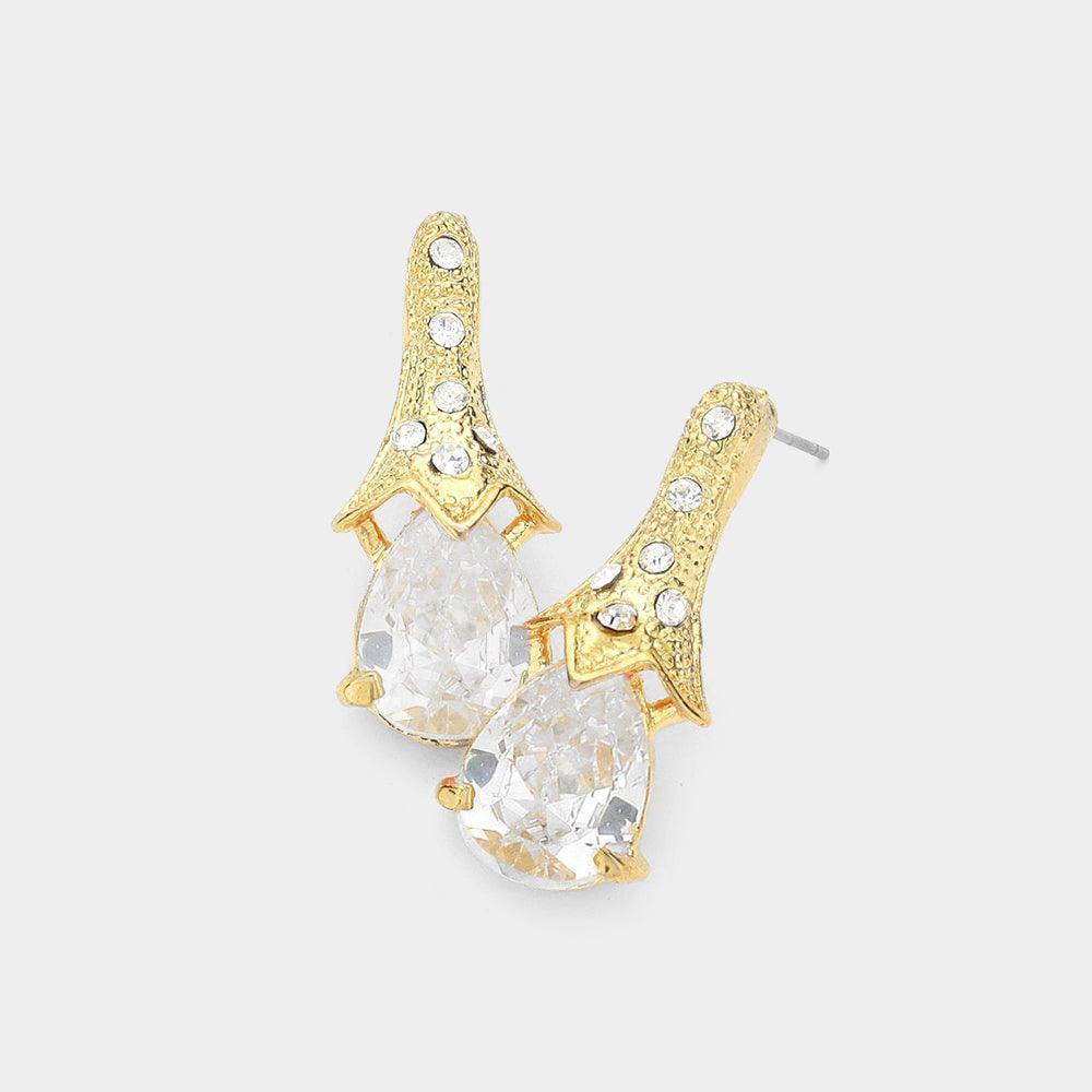 Clear Crystal Rhinestone Teardrop Evening Earrings - Jewelry Store by Erik Rayo
