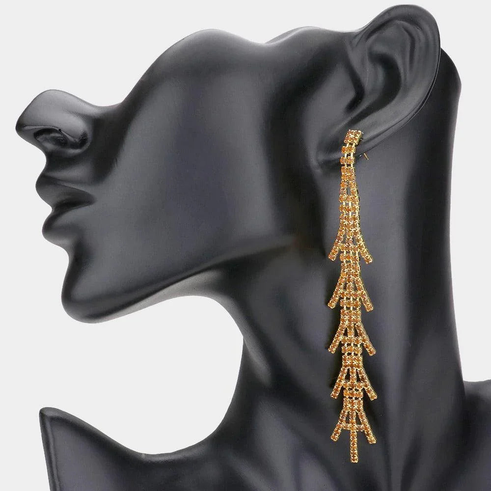 Brown Crystal Elongated Tree Evening Earrings - Jewelry Store by Erik Rayo