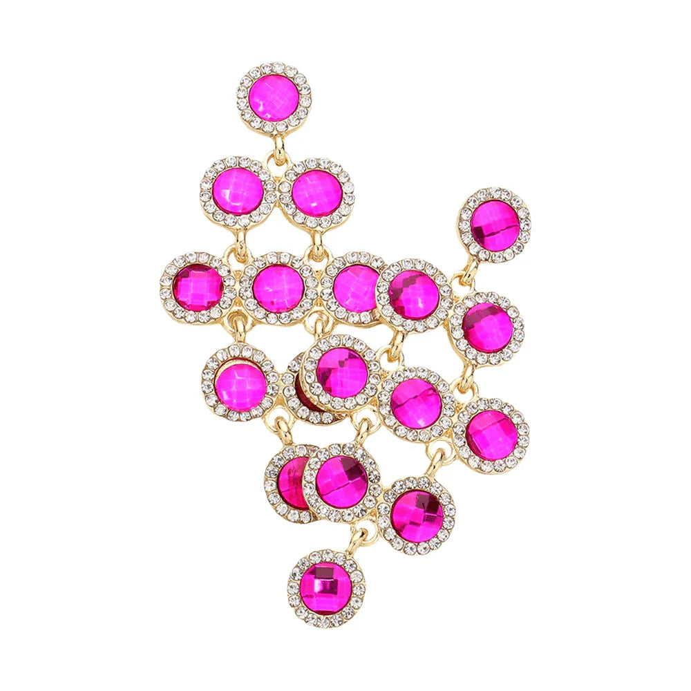 Fuchsia Round Stone Cluster Vine Dangle Evening Earrings - Jewelry Store by Erik Rayo