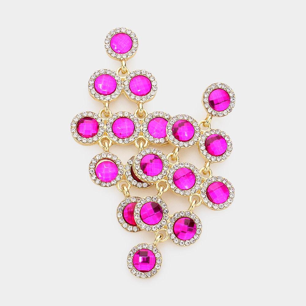 Fuchsia Round Stone Cluster Vine Dangle Evening Earrings - Jewelry Store by Erik Rayo