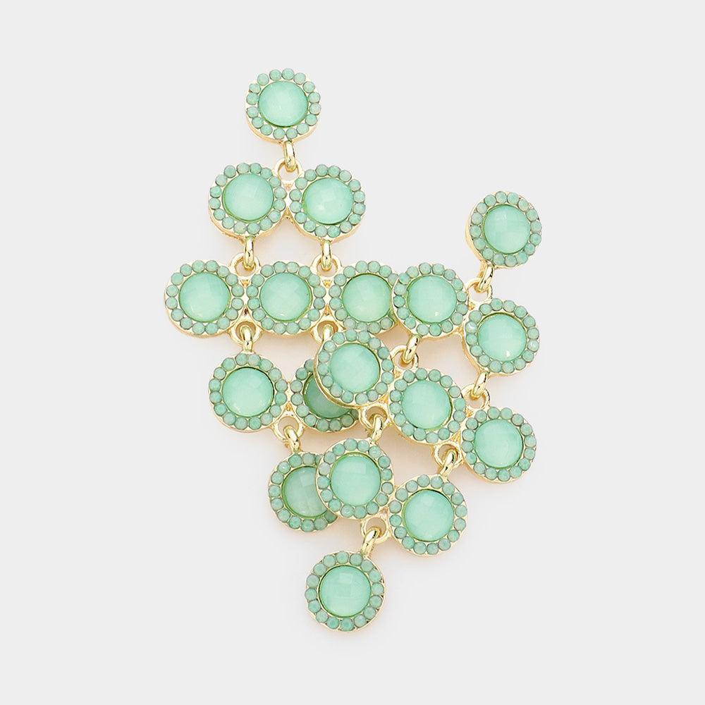 Mint Round Stone Cluster Vine Dangle Evening Earrings - Jewelry Store by Erik Rayo