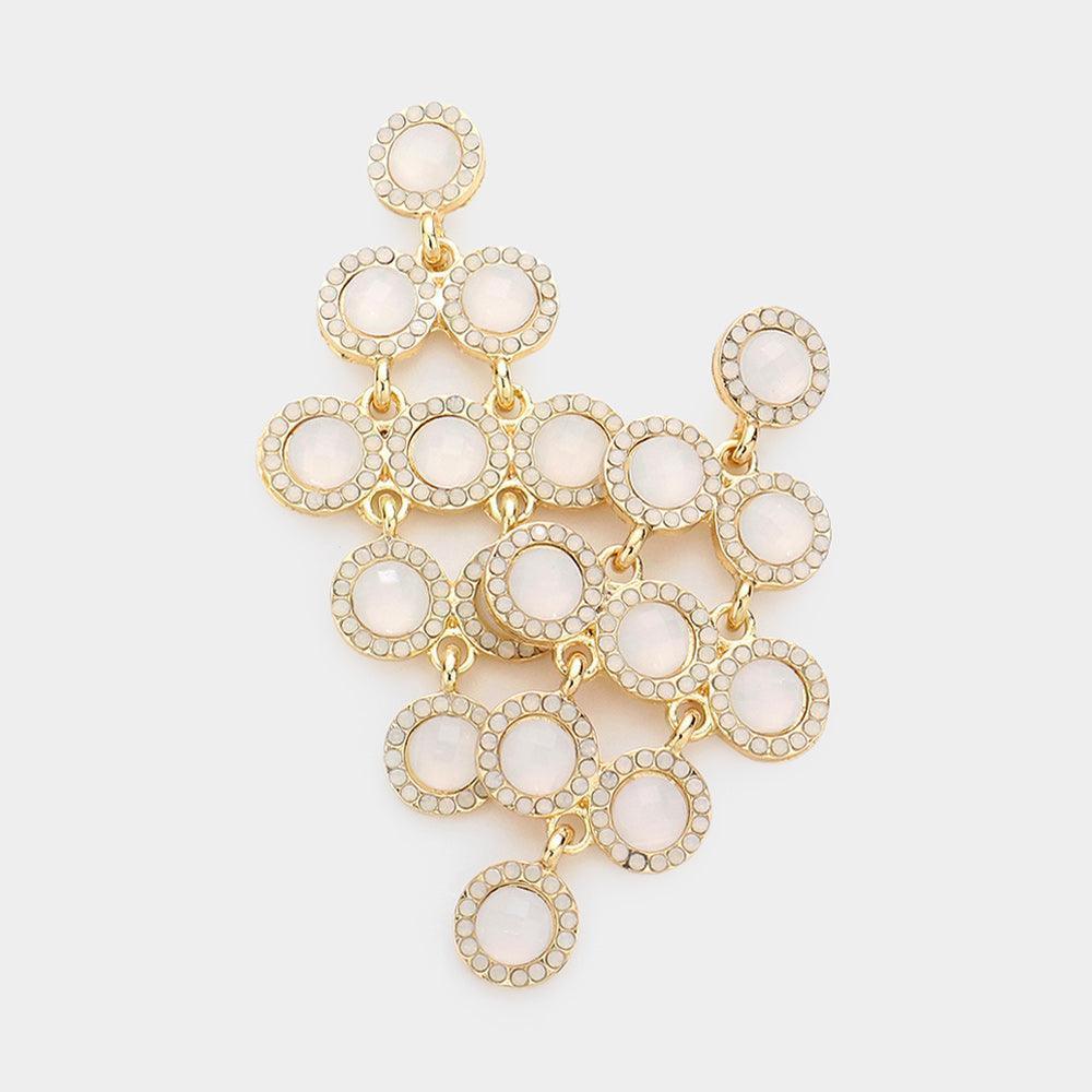 White Round Stone Cluster Vine Dangle Evening Earrings - Jewelry Store by Erik Rayo