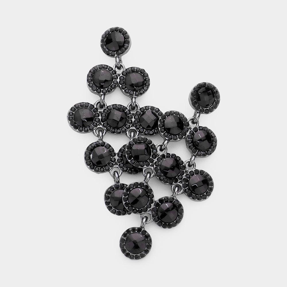 Black Round Stone Cluster Vine Dangle Evening Earrings - Jewelry Store by Erik Rayo