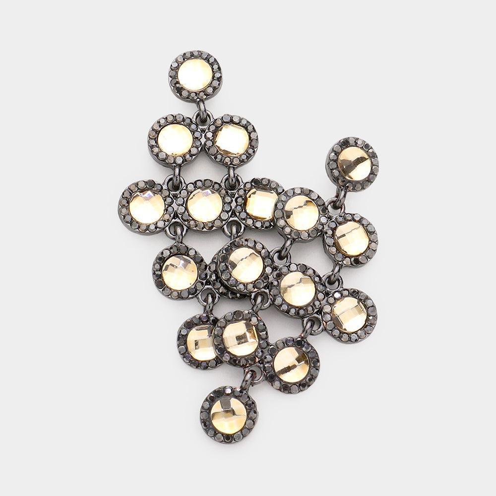 Black Round Stone Cluster Vine Dangle Evening Earrings - Jewelry Store by Erik Rayo