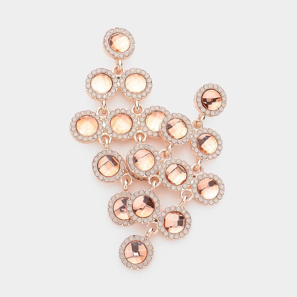 Peach Round Stone Cluster Vine Dangle Evening Earrings - Jewelry Store by Erik Rayo