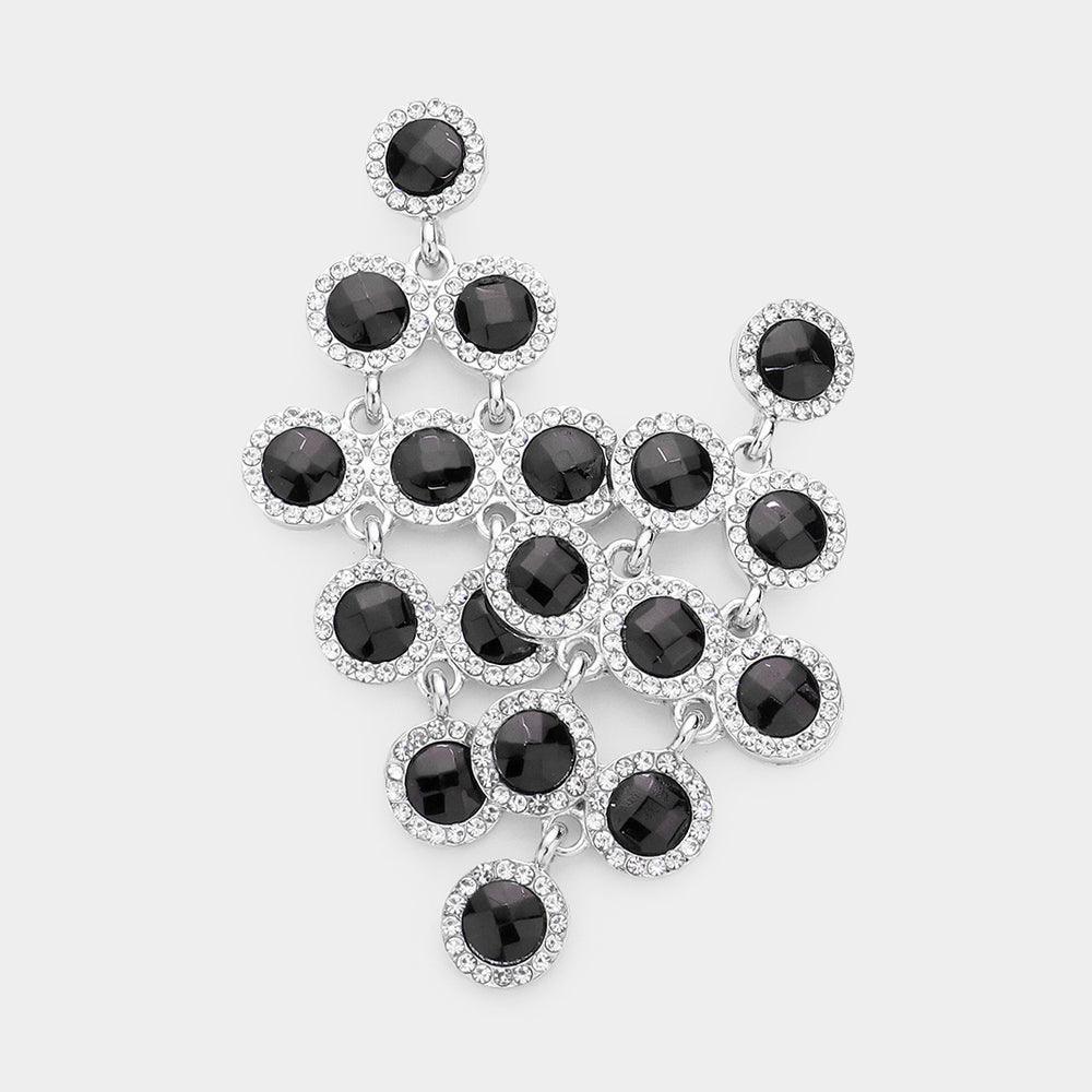 Clear Round Stone Cluster Vine Dangle Evening Earrings - Jewelry Store by Erik Rayo