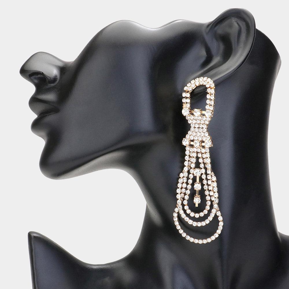 Gold Rhinestone Paved Evening Earrings