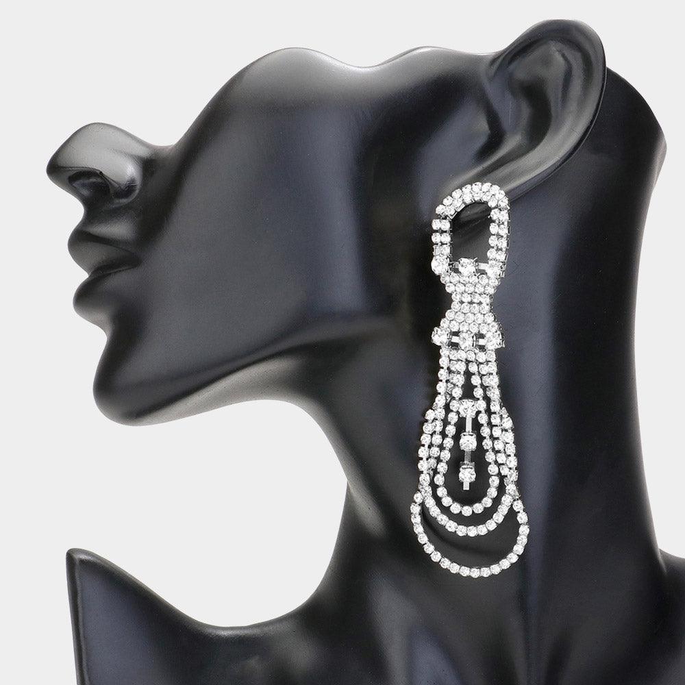 Silver Rhinestone Paved Evening Earrings