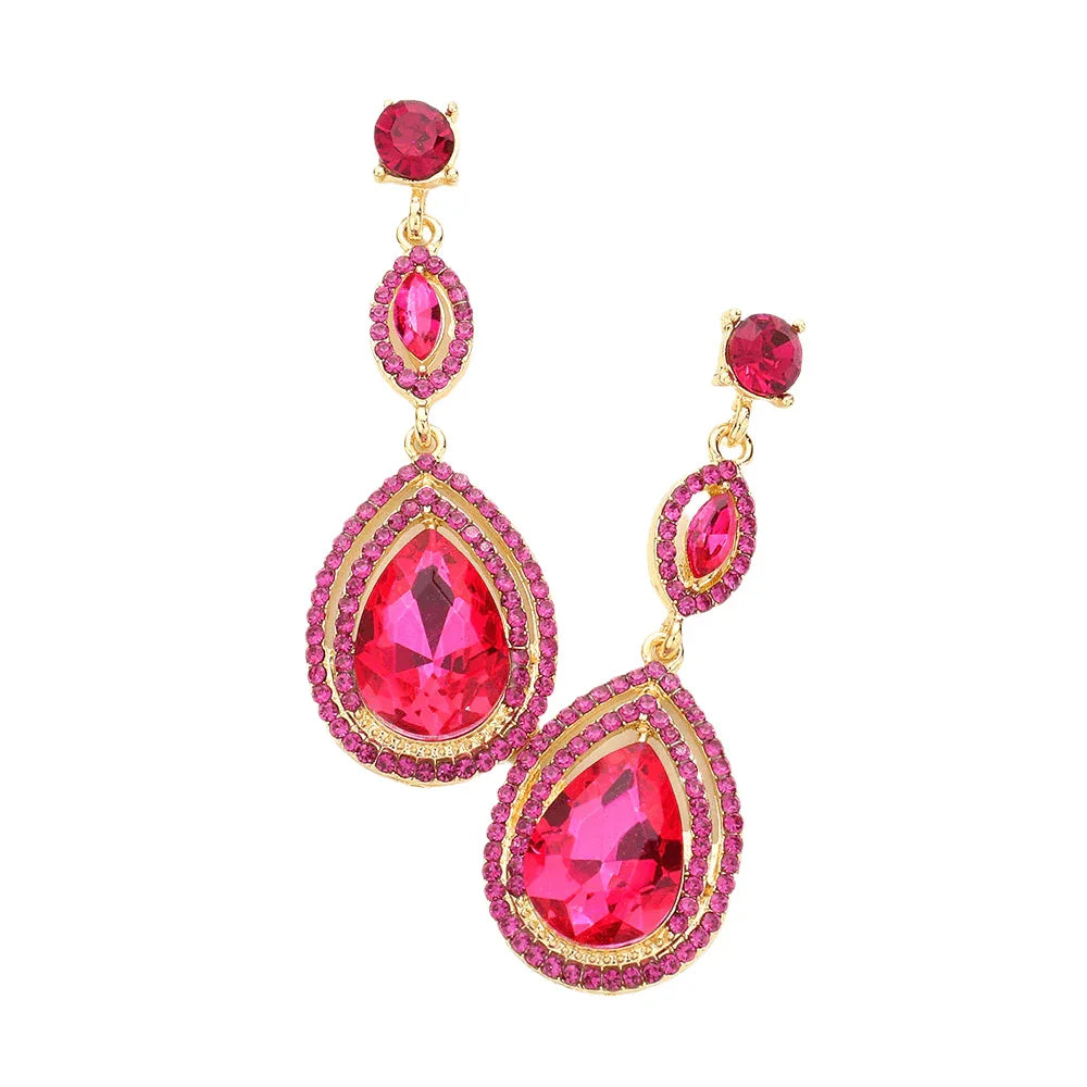 Red Glass Crystal Teardrop Evening Earrings