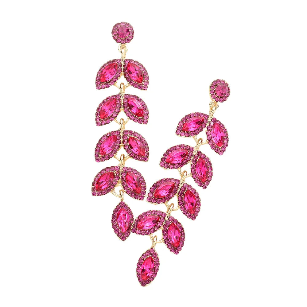 Red Marquise Stone Cluster Vine Dangle Evening Earrings - Jewelry Store by Erik Rayo