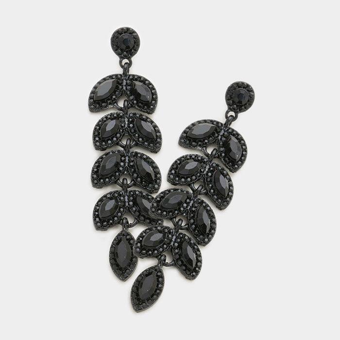 Black Marquise Stone Cluster Vine Dangle Evening Earrings - Jewelry Store by Erik Rayo
