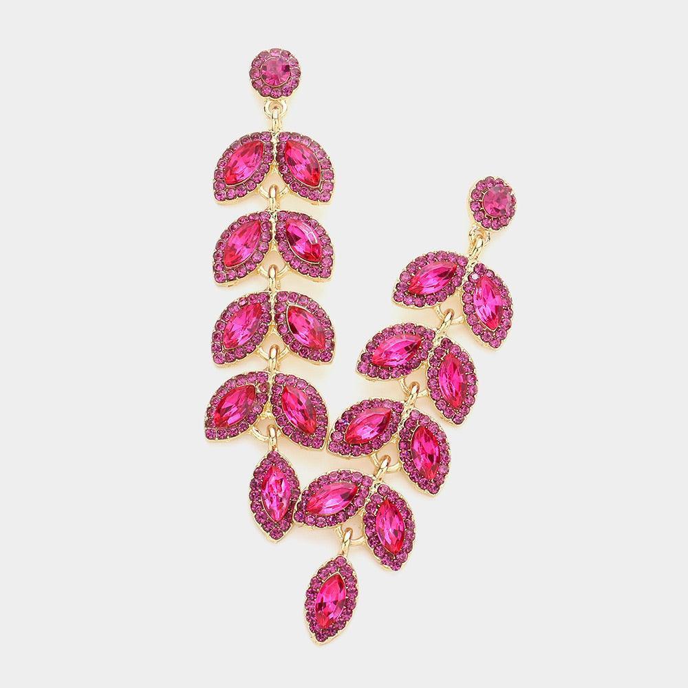 Red Marquise Stone Cluster Vine Dangle Evening Earrings - Jewelry Store by Erik Rayo