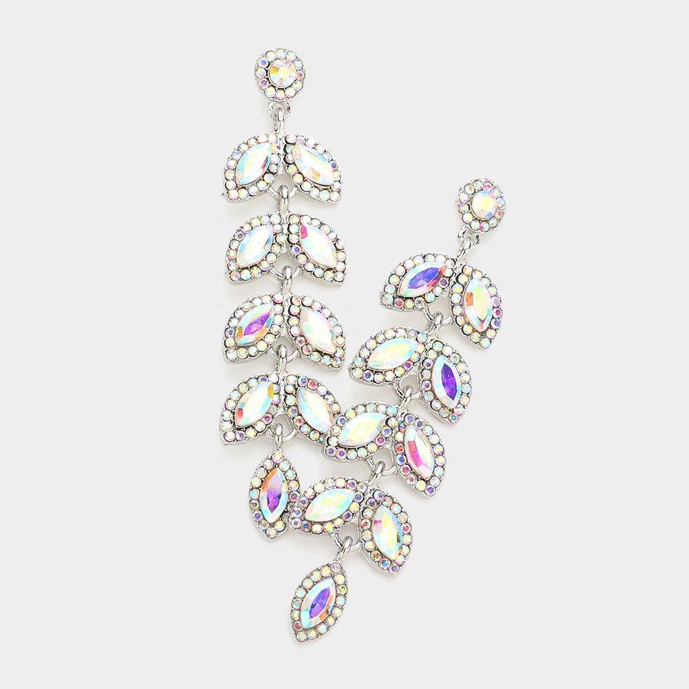 Silver Marquise Stone Cluster Vine Dangle Evening Earrings - Jewelry Store by Erik Rayo