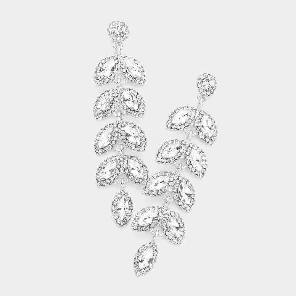 Silver Marquise Stone Cluster Vine Dangle Evening Earrings - Jewelry Store by Erik Rayo