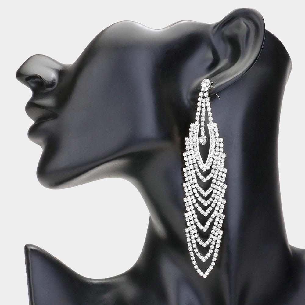 Silver Rhinestone Paved Evening Earrings