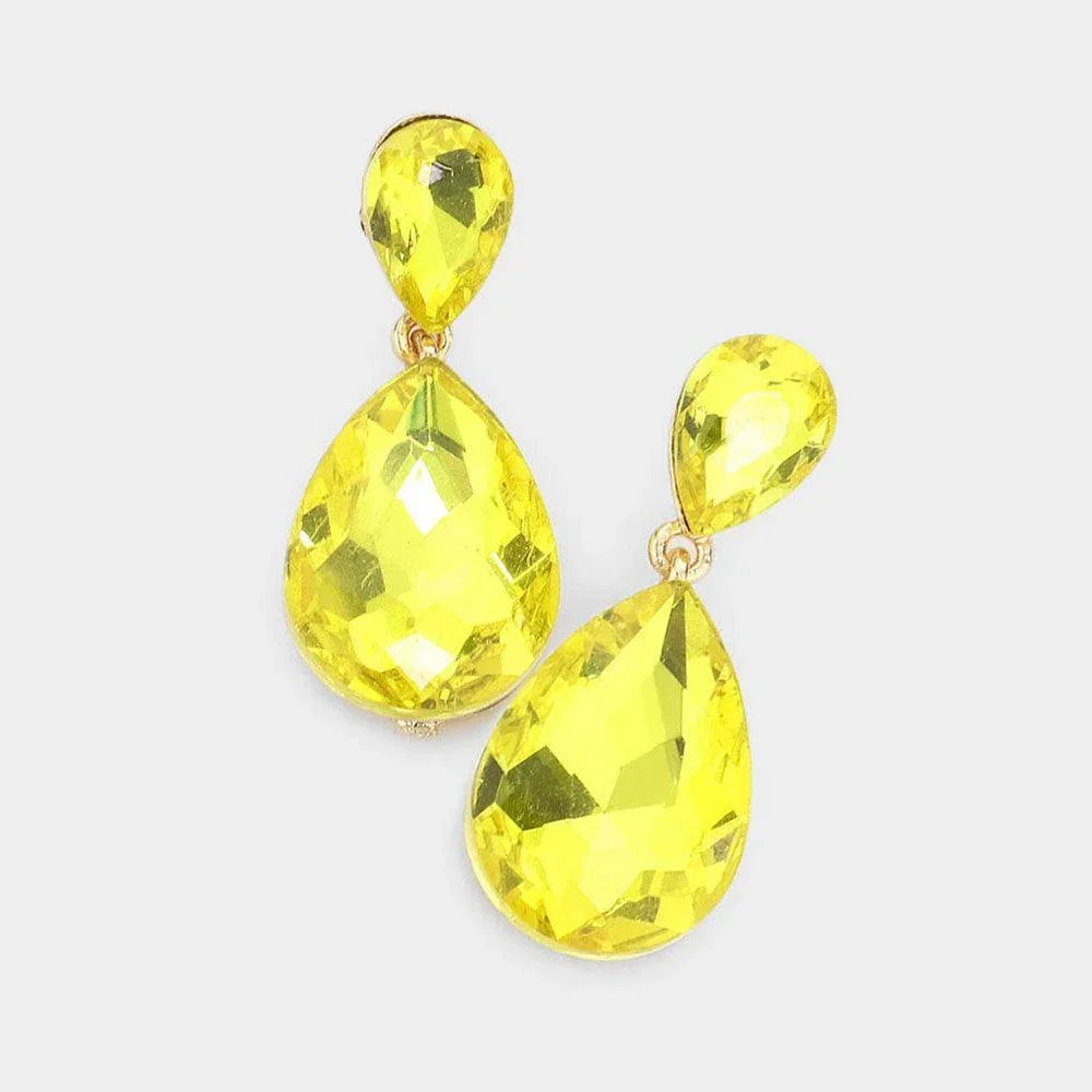 Yellow Crystal Double Teardrop Evening Earrings - Jewelry Store by Erik Rayo