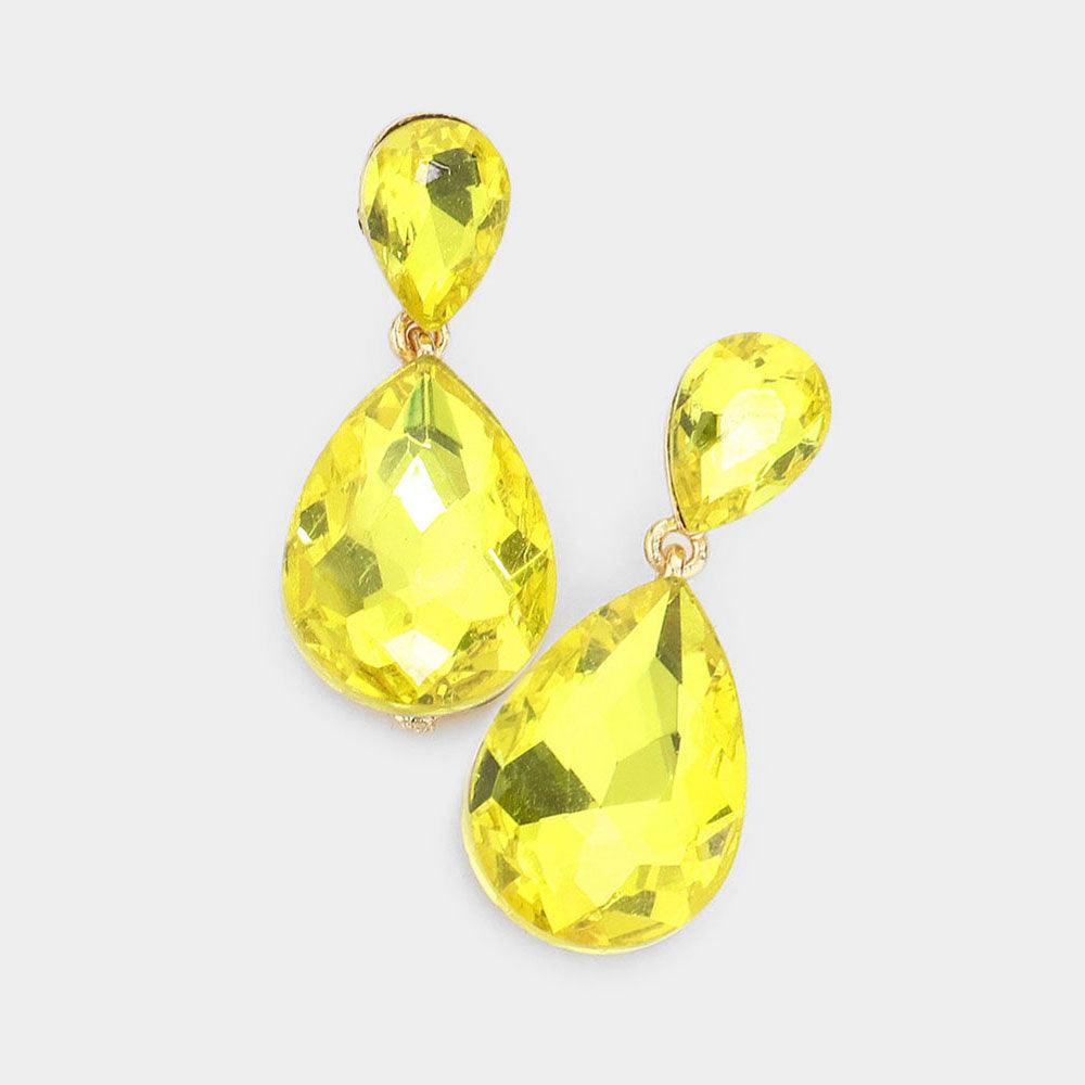 Yellow Crystal Double Teardrop Evening Earrings