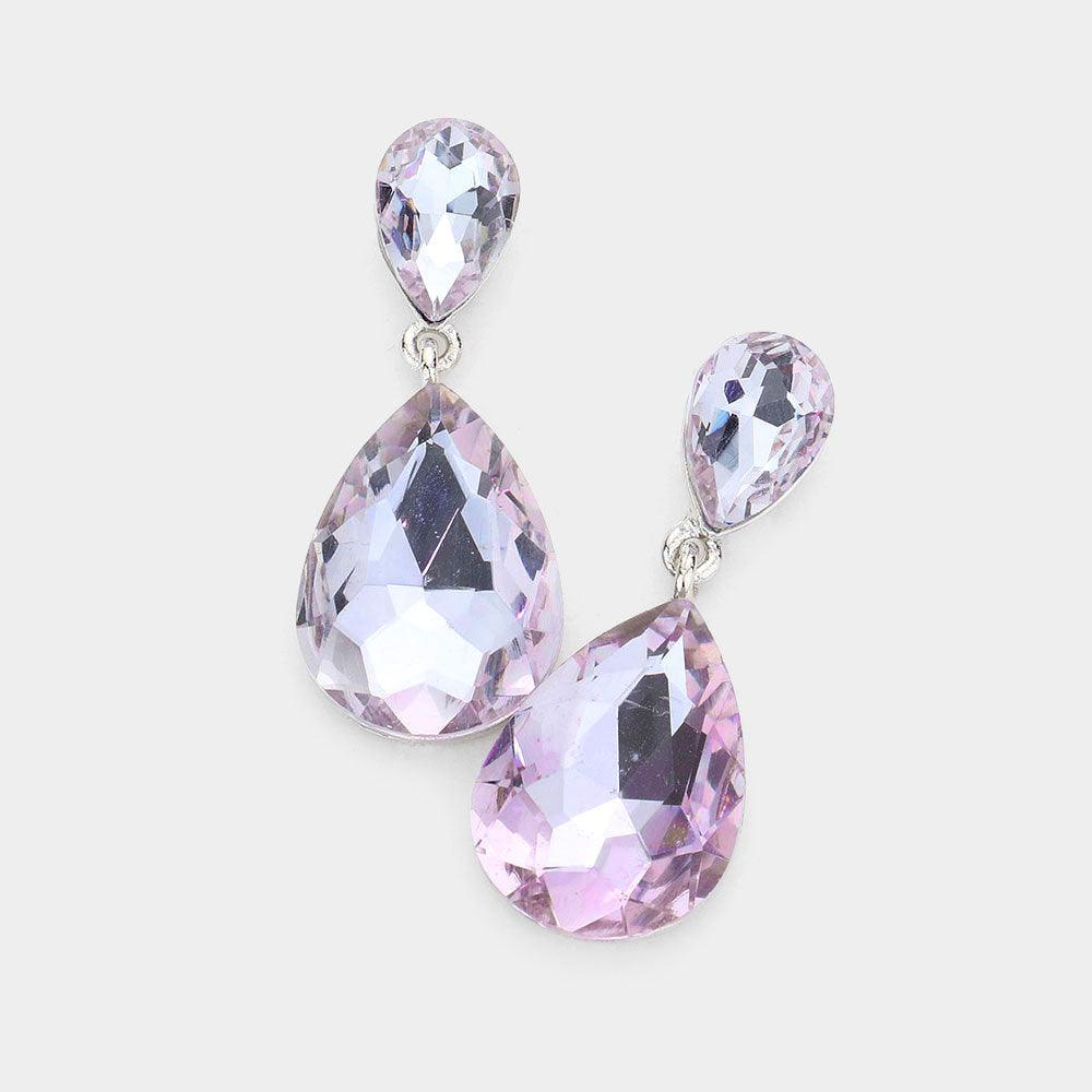 Violet Crystal Double Teardrop Evening Earrings