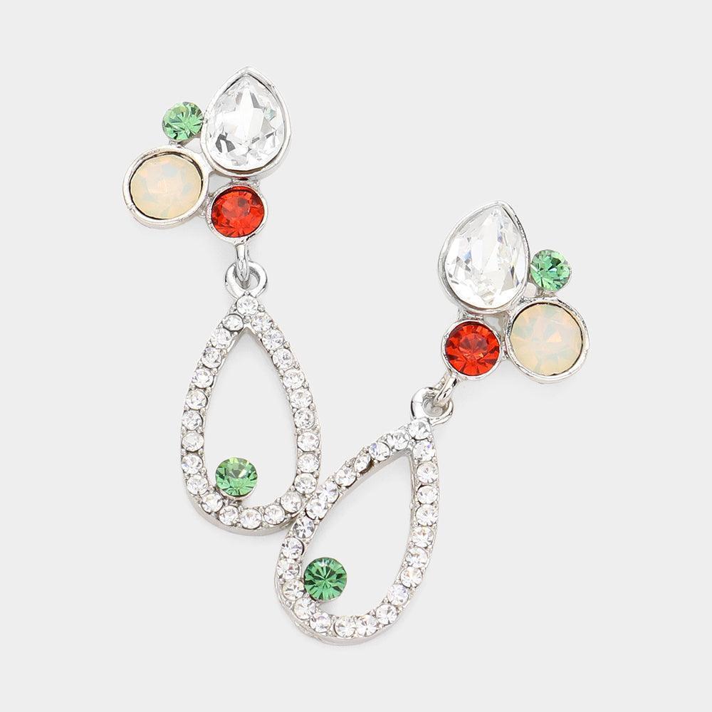 Clear Teardrop Round Crystal Pointed Open Teardrop Dangle Evening Earrings - Jewelry Store by Erik Rayo