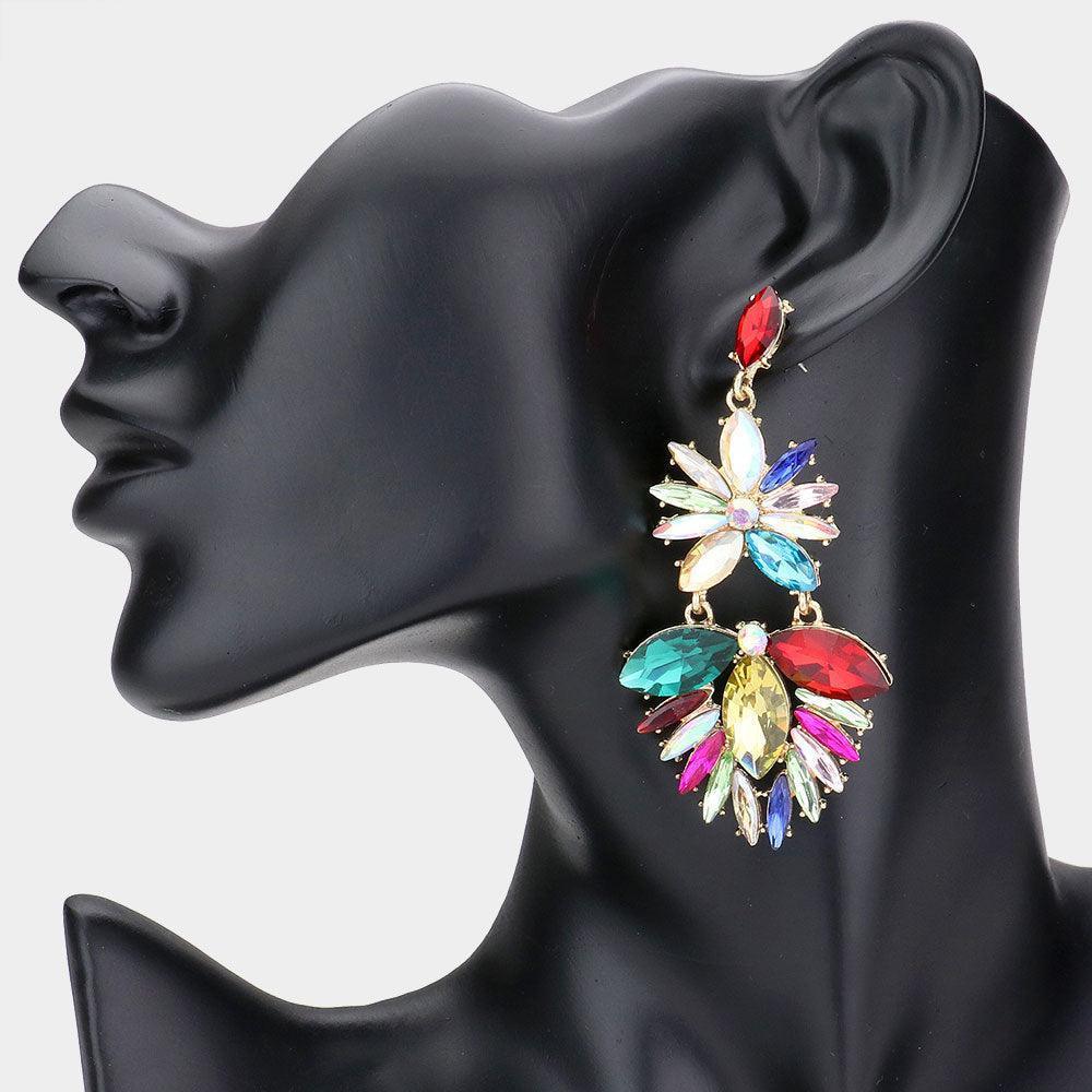 Marquise Stone Cluster Chandelier Dangle Evening Earrings - Jewelry Store by Erik Rayo