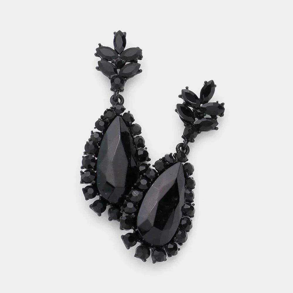 Black Glass Crystal Teardrop Evening Earrings - Jewelry Store by Erik Rayo