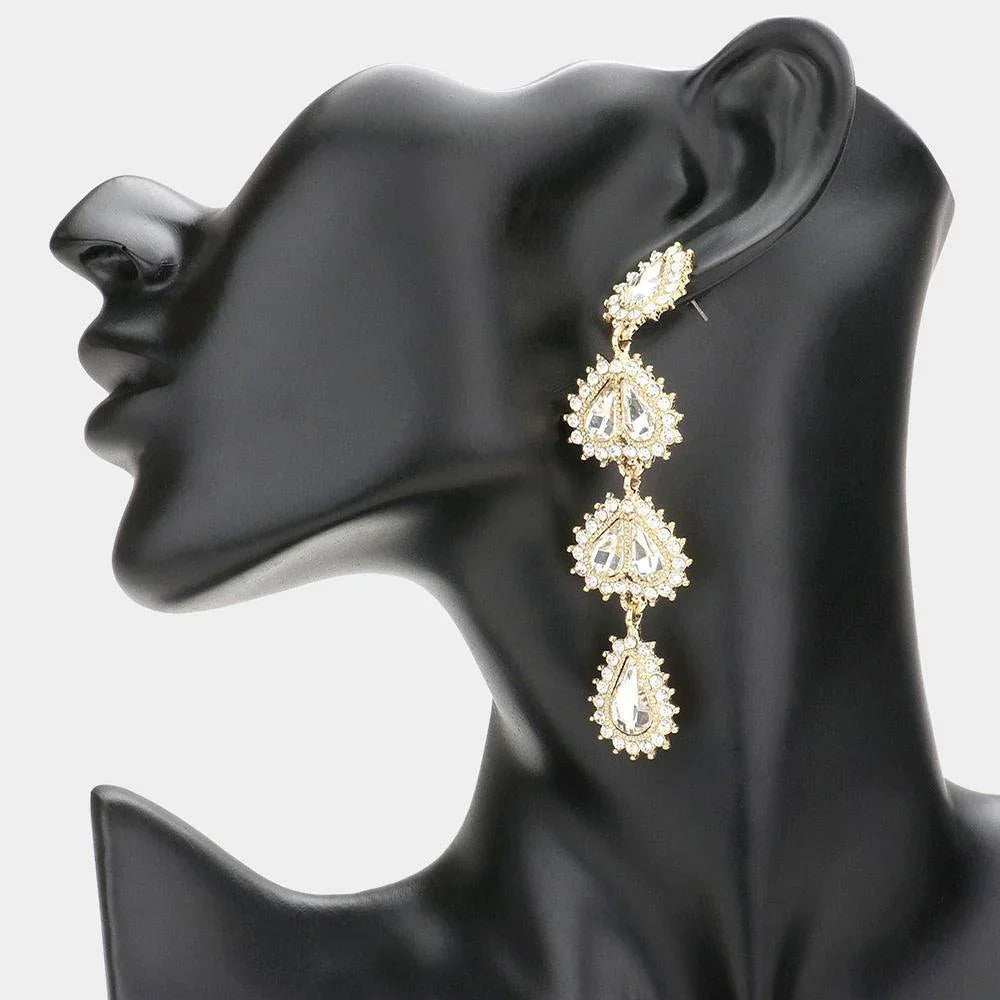 Gold Layered Crystal Teardrop Link Evening Earrings - Jewelry Store by Erik Rayo