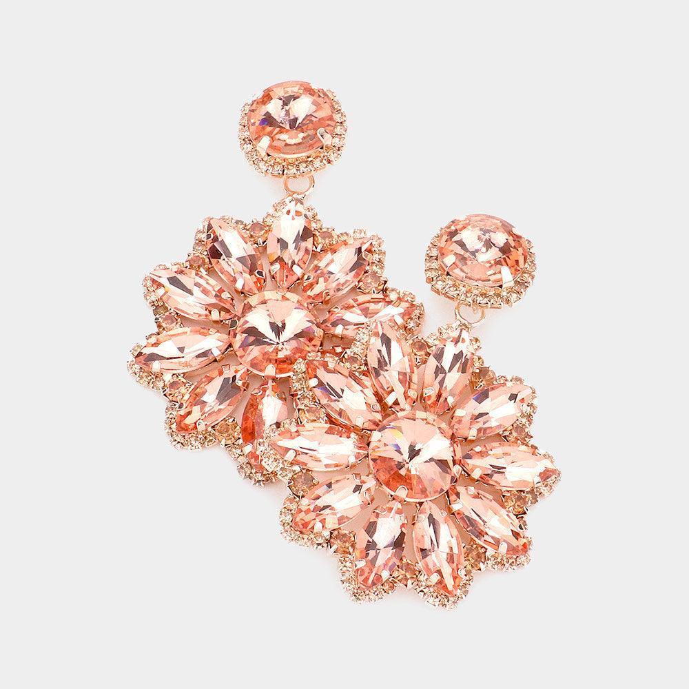 Peach Marquise Stone Cluster Flower Dangle Evening Earrings - Jewelry Store by Erik Rayo
