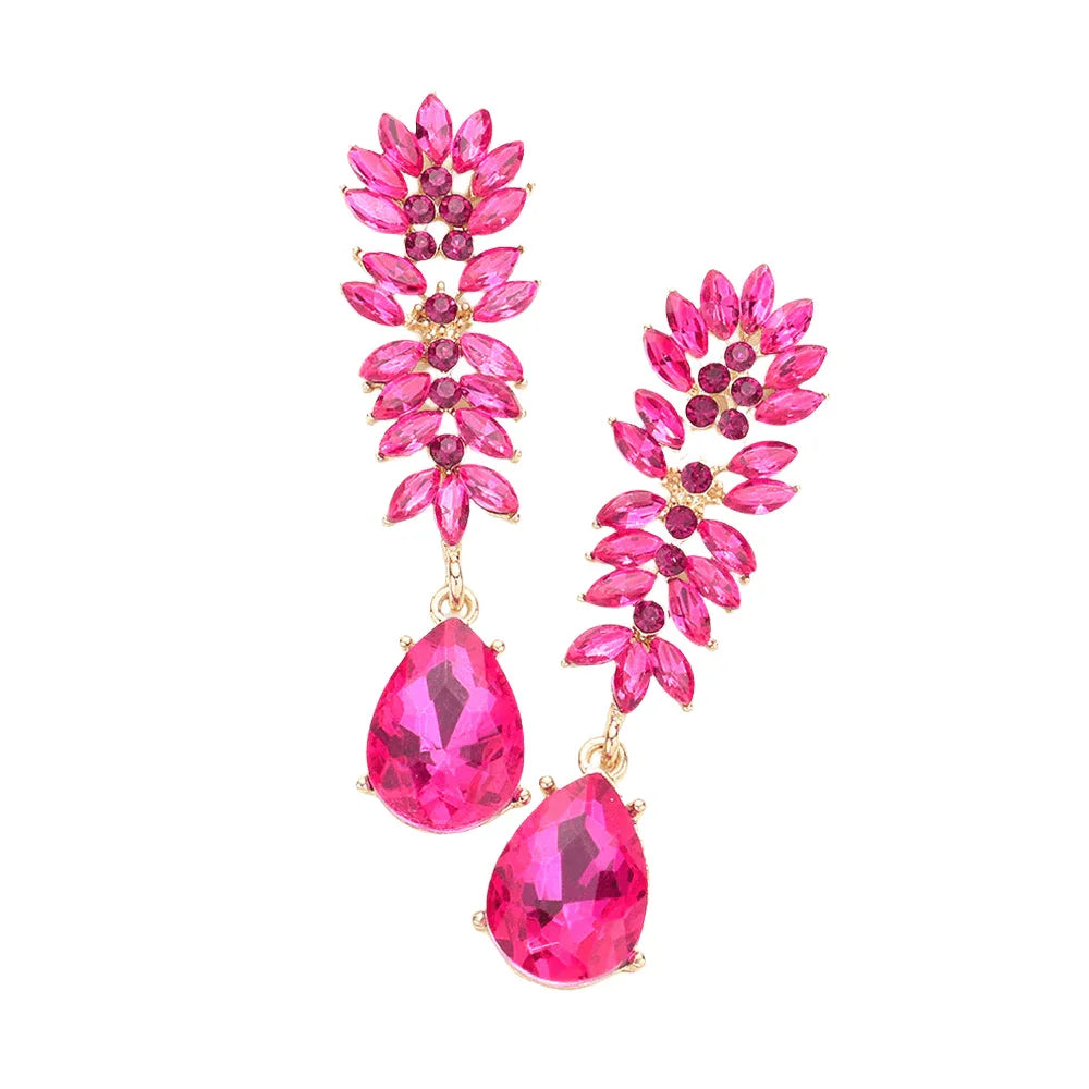 Fuchsia Marquise Stone Cluster Teardrop Link Dangle Evening Earrings - Jewelry Store by Erik Rayo