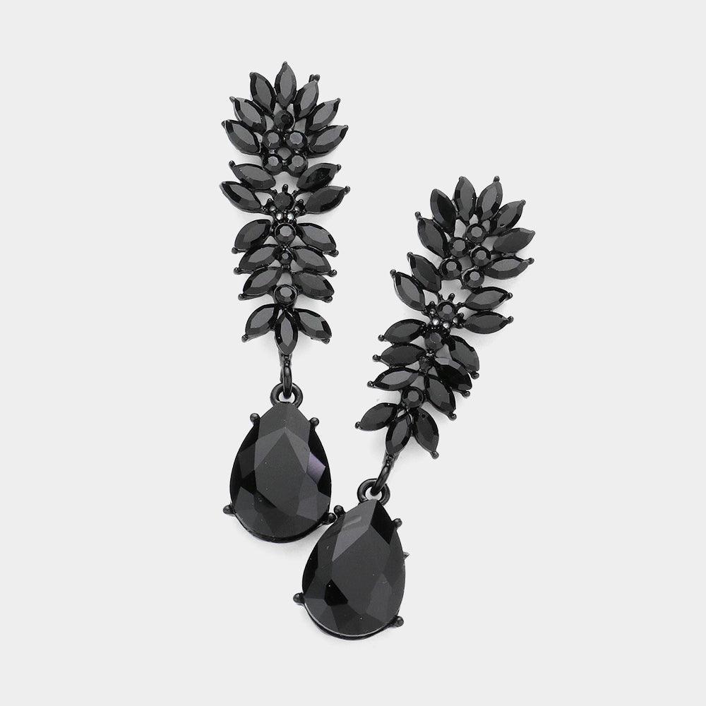 Black Marquise Stone Cluster Teardrop Link Dangle Evening Earrings - Jewelry Store by Erik Rayo