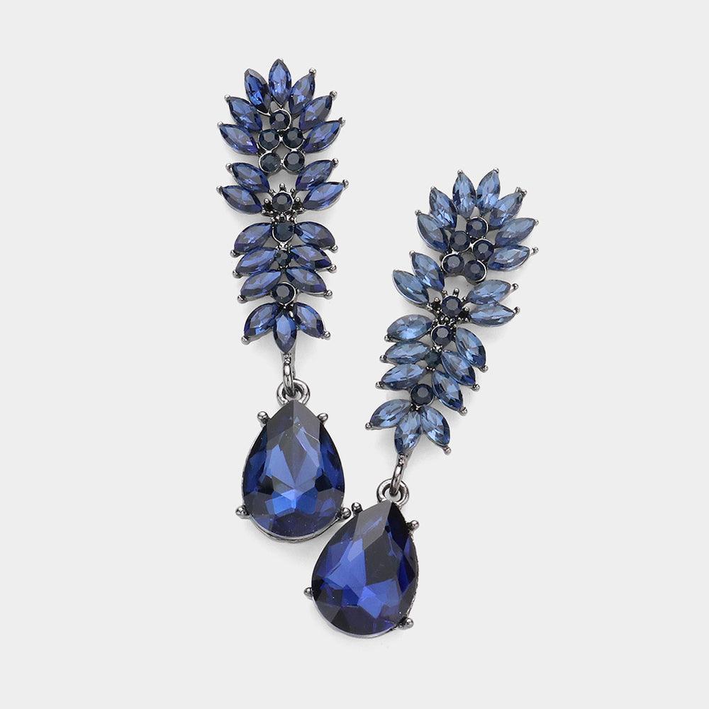 Blue Marquise Stone Cluster Teardrop Link Dangle Evening Earrings - Jewelry Store by Erik Rayo