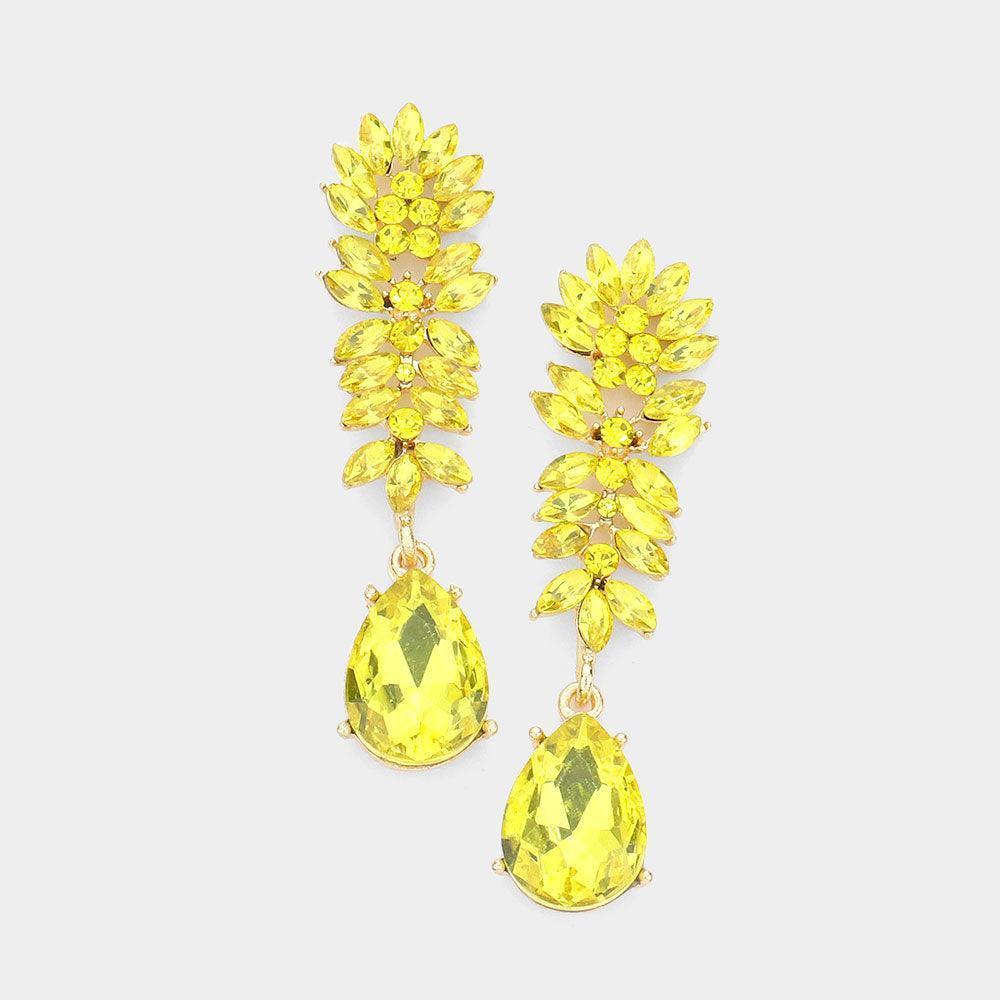 Yellow Marquise Stone Cluster Teardrop Link Dangle Evening Earrings - Jewelry Store by Erik Rayo